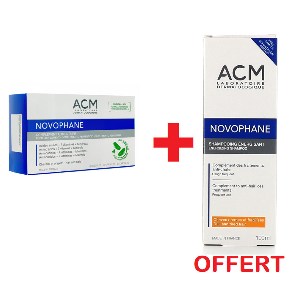 🎁Acm Novophane Cheveux Et Ongles 7 Acides Aminés 60 Capsules = Shampooing Anti-Chute Offerts