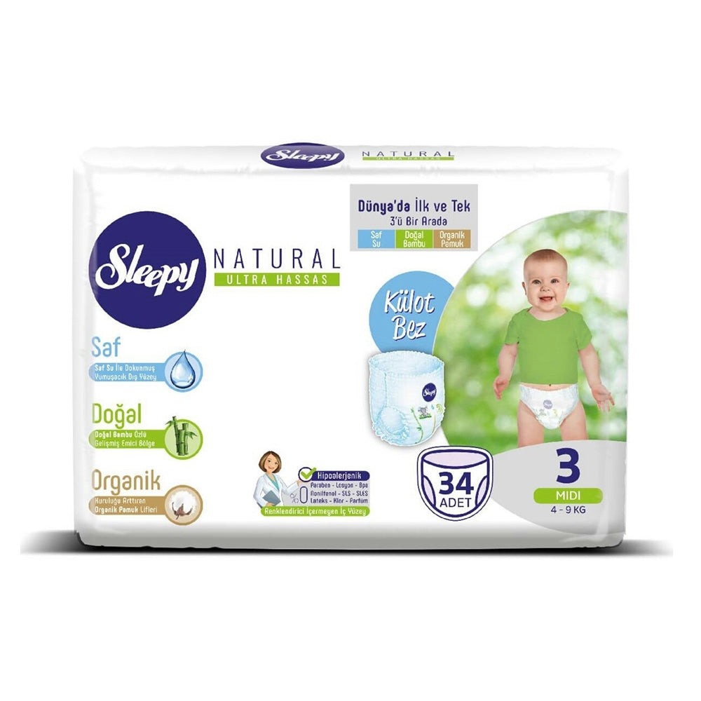 Sleepy Natural 3 Pants Midi 4-9kg 34 Pièces