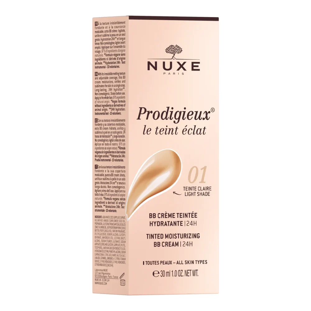 NUXE PRODIGIEUX LE TEINT ECLAT BB CRÈME TEINTÉE HYDRATANTE 24H 01 TEINTE CLAIRE 30ML