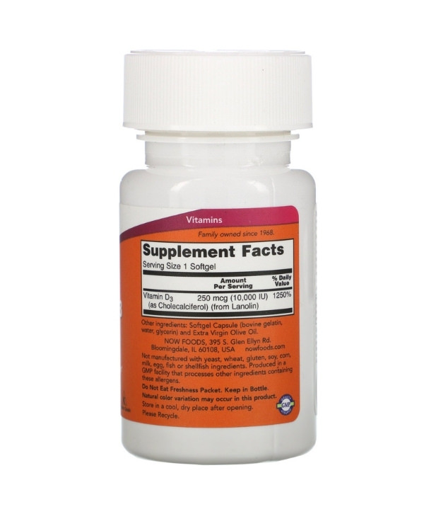 Now Foods Vitamine D 3 10000 IU 120 Gélules Now Foods Vitamine D 3 10000 IU 120 Gélules