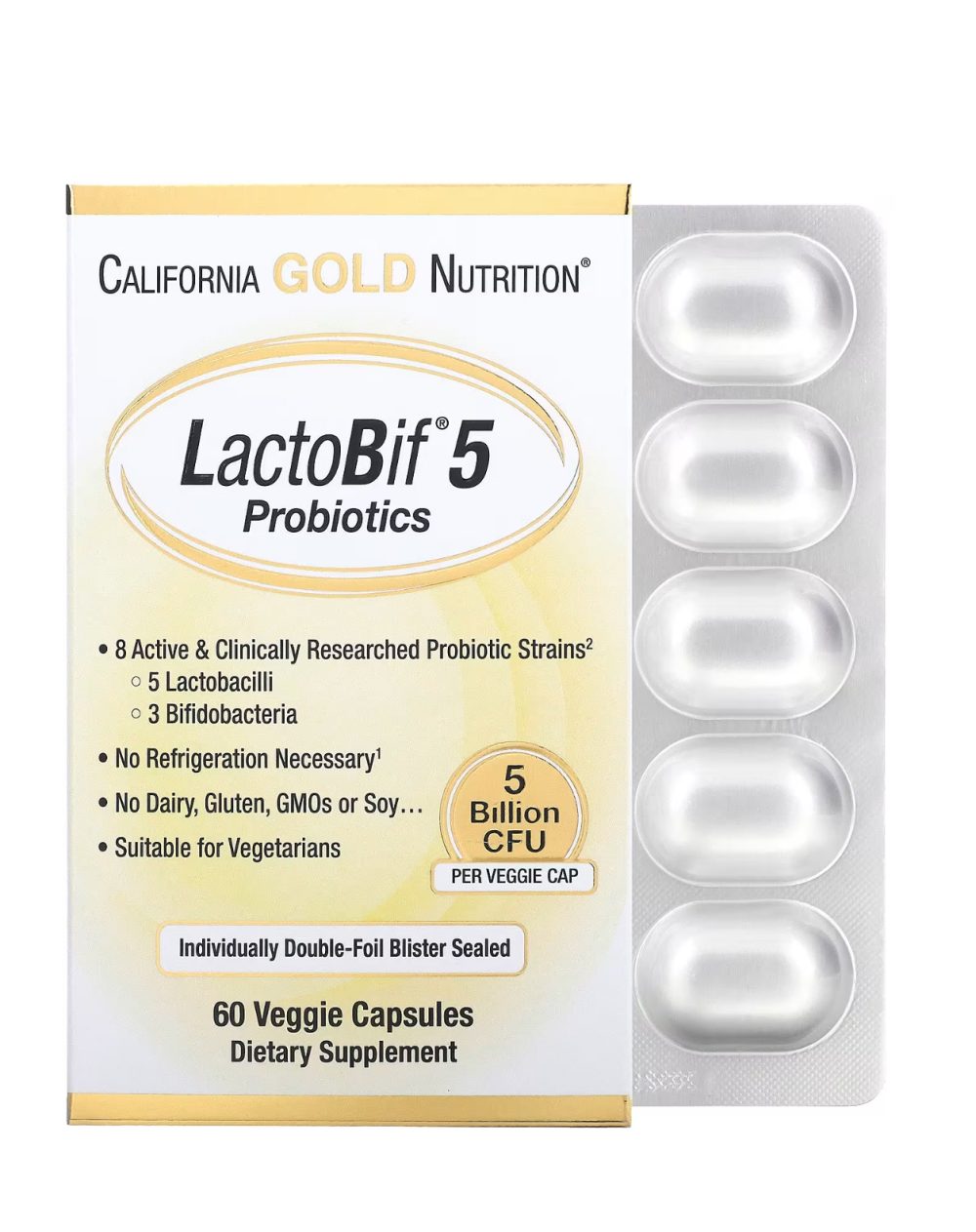 California Gold Nutrition Probiotiques LactoBif® 5 milliards d'UFC, 60 capsules végétales California Gold Nutrition Probiotiques LactoBif® 5 milliards d'UFC, 60 capsules végétales