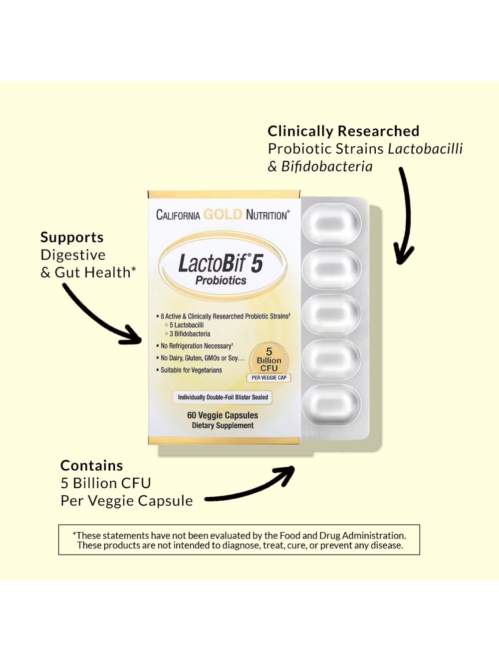 California Gold Nutrition Probiotiques LactoBif® 5 milliards d'UFC, 60 capsules végétales California Gold Nutrition Probiotiques LactoBif® 5 milliards d'UFC, 60 capsules végétales
