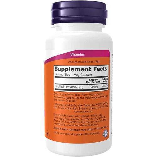 Now Foods Vitamine B2 riboflavine 100 mg, 100 capsules Now Foods Vitamine B2 riboflavine 100 mg, 100 capsules