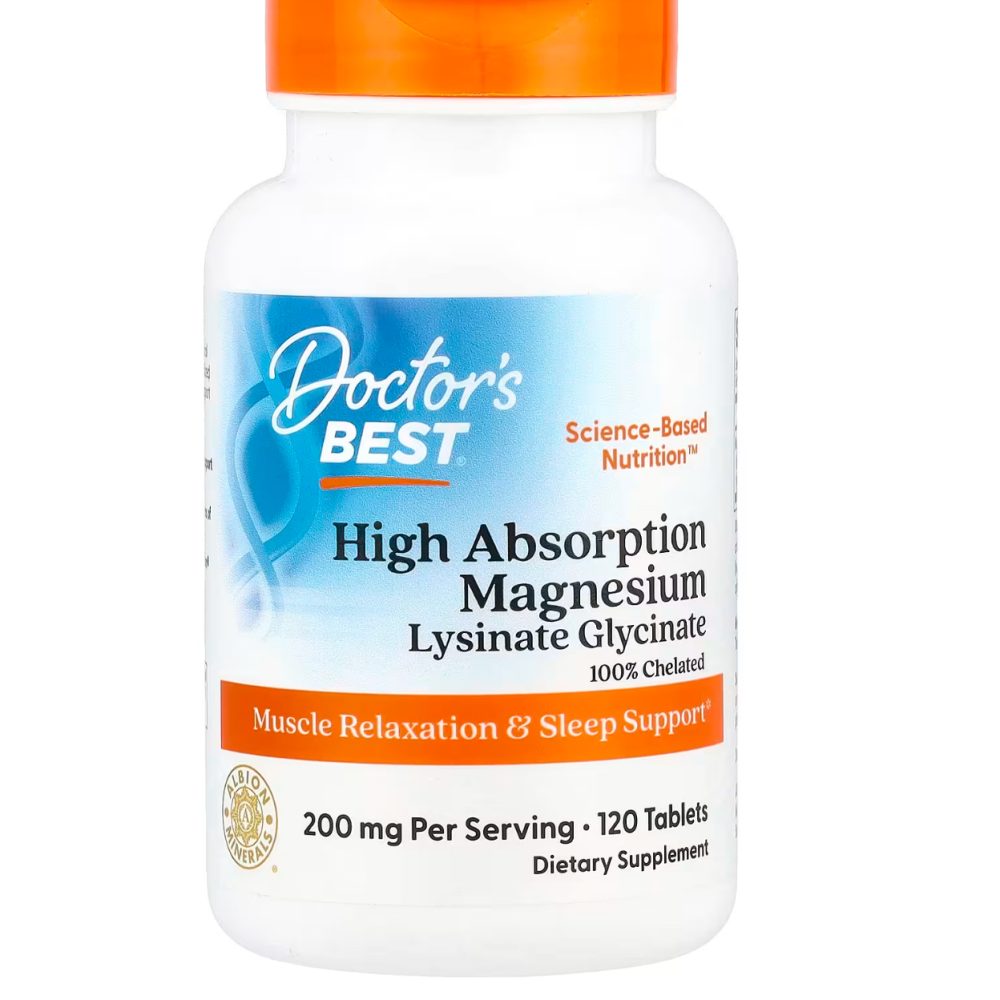 Doctor Best Magnésium à haute absorption de lysinate glycinate 100 % chélaté 200 mg par portion 120 tablets