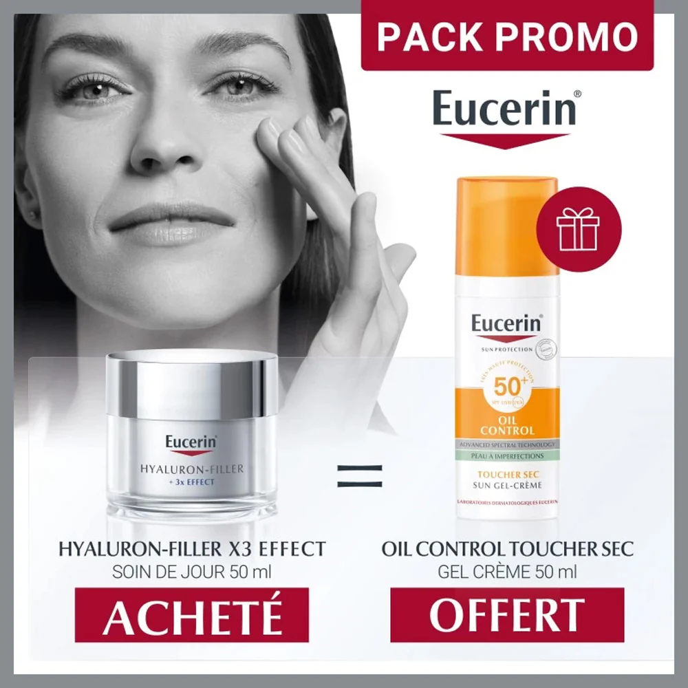 Pack Eucerin Hyaluron filler +3X Effect Soin De Jour 50ml + Ecran Oil Control Gel-Crème SPF50