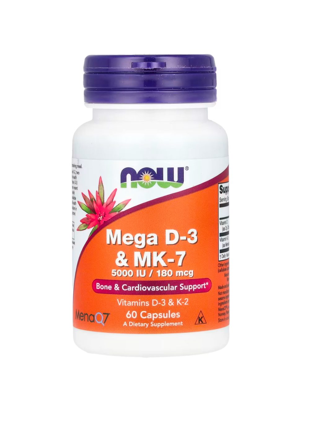 Now Foods Mega D 3 et MK 7 180 µg (5000 UI) 60 capsules végétariennes
