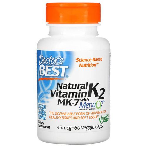 Doctor Best Natural Vitamin K2 MK 7 with MenaQ7 100 mcg, 60 Veggie Caps