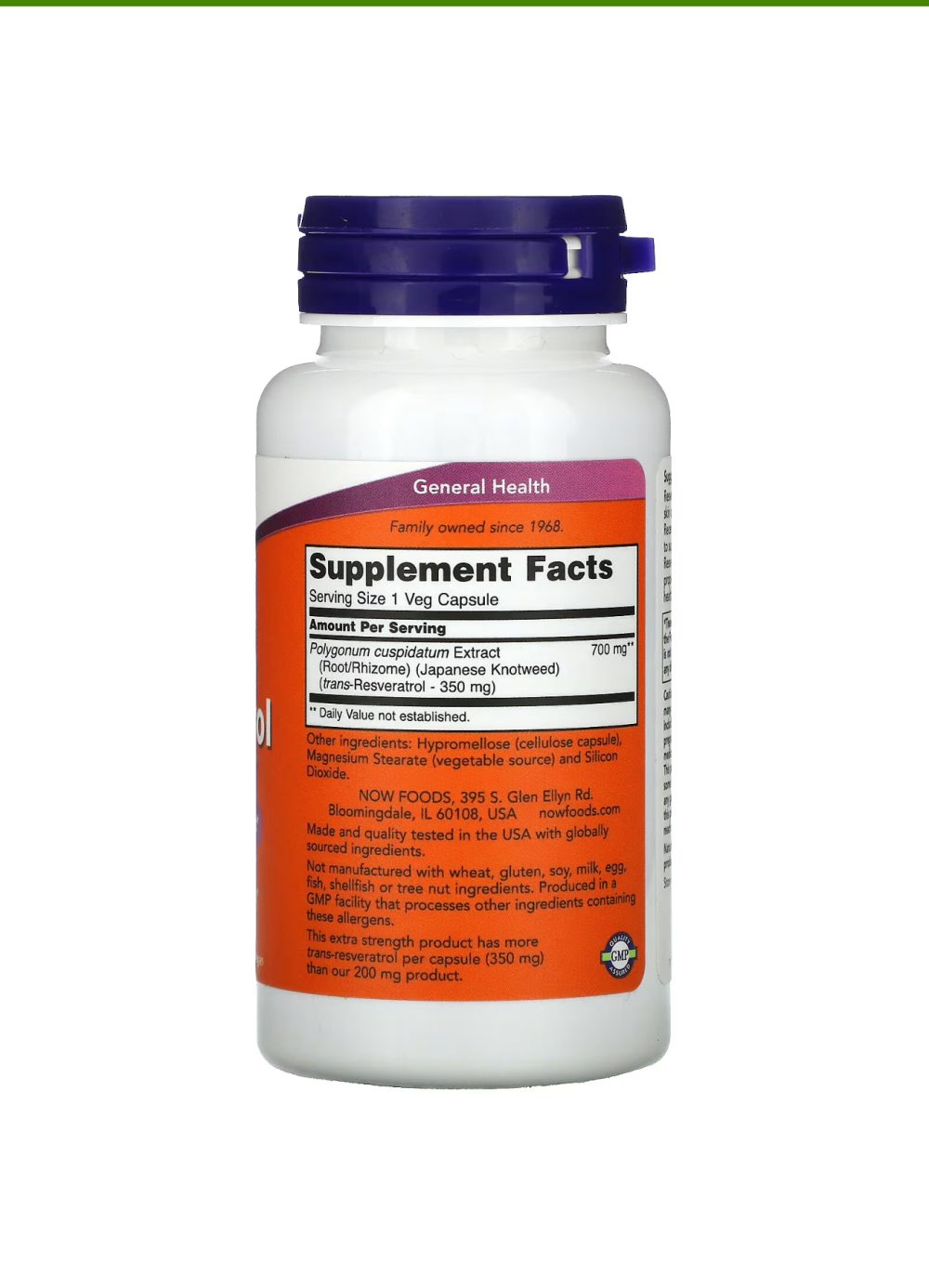 NOW FOODS RESVERATROL EXTRA STRENGTH 350 mg 60 capsules
