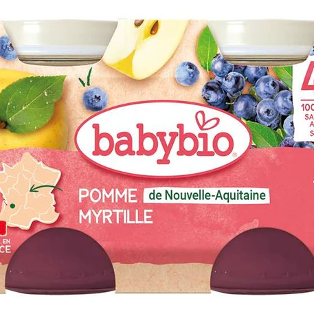 Babybio Petit Pot Pomme de Nouvelle-Aquitaine & Myrtille 2x 130g