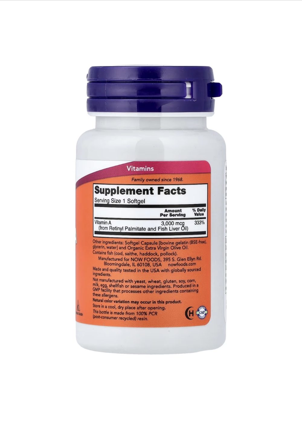 NOW Foods Vitamine A 10 000 UI 100 capsules à enveloppe molle NOW Foods Vitamine A 10 000 UI 100 capsules à enveloppe molle