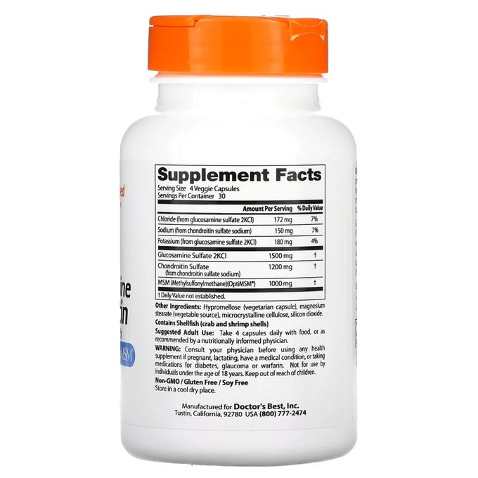 Doctor's Best Glucosamine  chondroïtine, MSM et OptiMSM 120 capsules végétariennes
