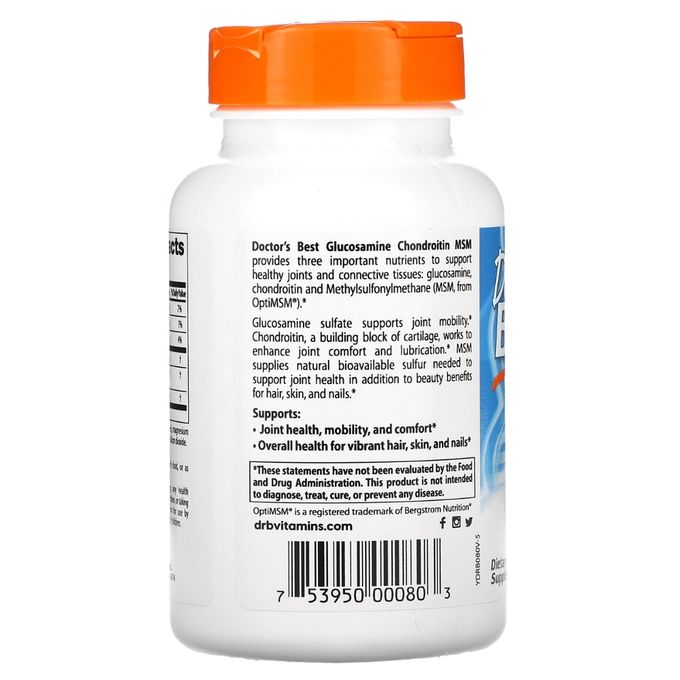 Doctor's Best Glucosamine  chondroïtine, MSM et OptiMSM 120 capsules végétariennes