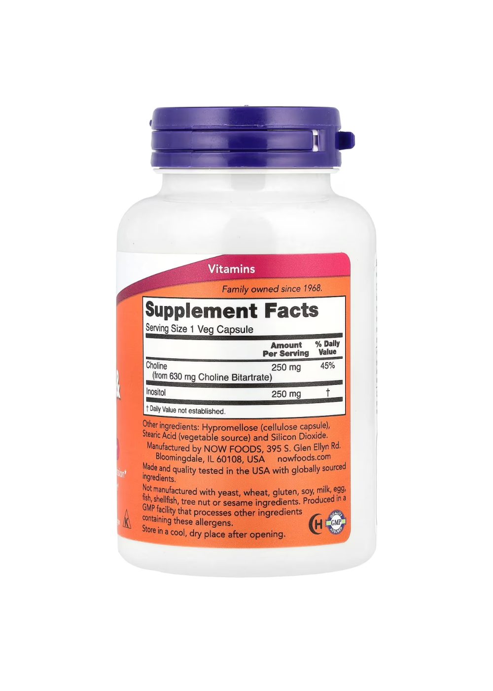 NOW Foods, Choline et inositol, 100 capsules végétales