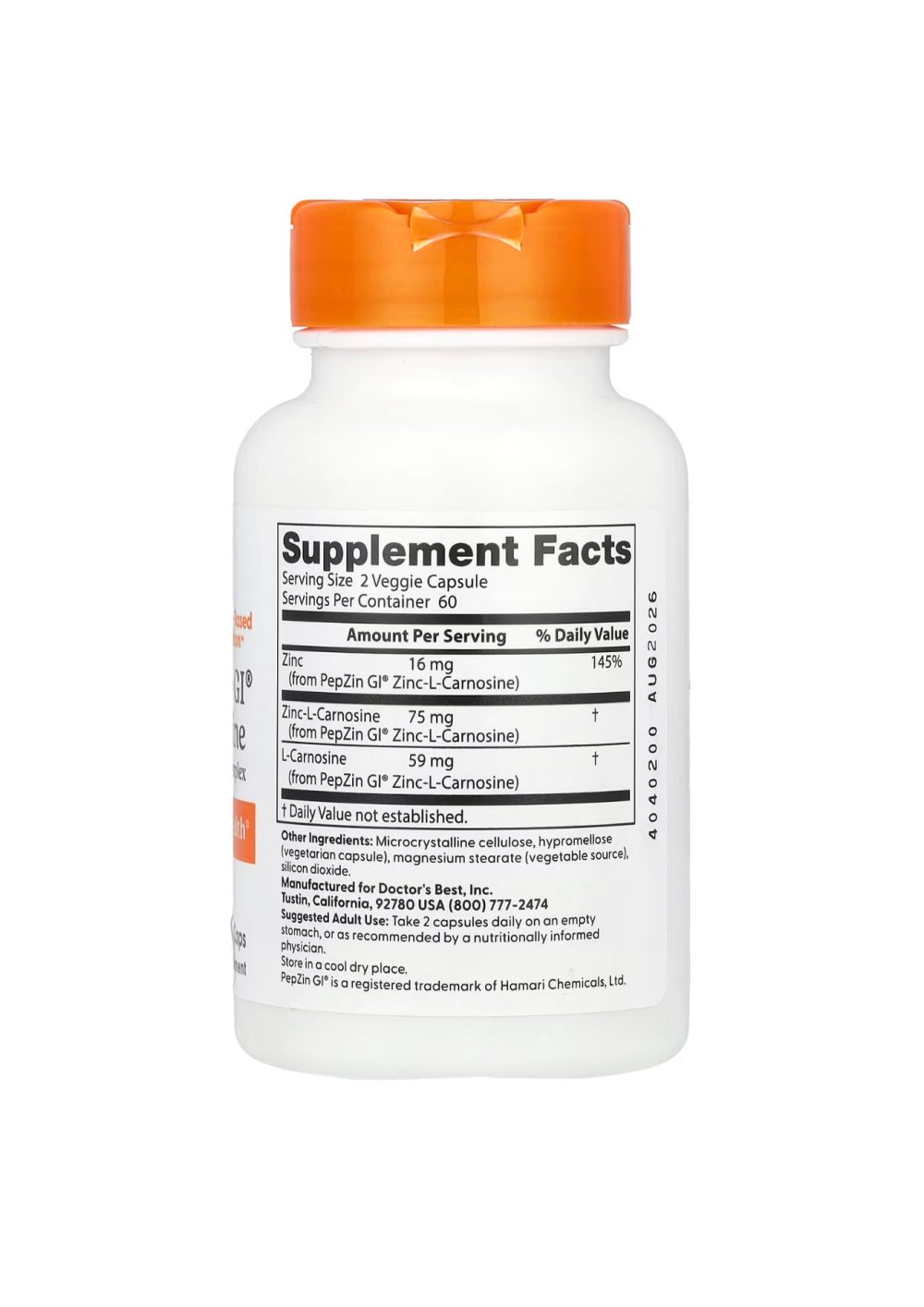 Doctor Best pepzin GI ZINC-L- Carnosine complex 120caps