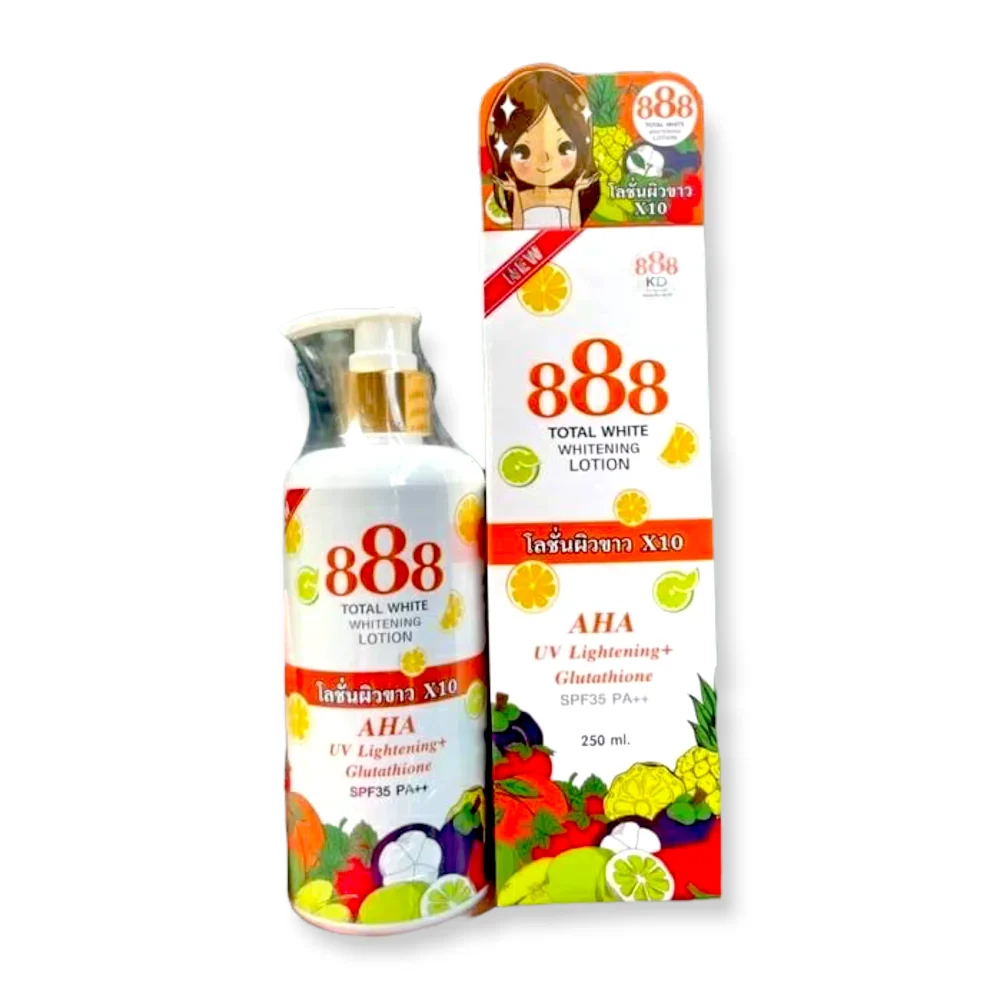 888 TOTAL DOUBLE WHITE LAIT TRÈS ECLAIRCISSANTE , GLUTATHIONE, AHA, COLLAGÈNE 350 ML SANS HYDROQUINONE