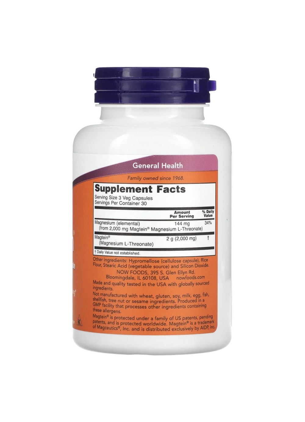 Now foods Magtein®, L-thréonate de magnésium, 90capsules