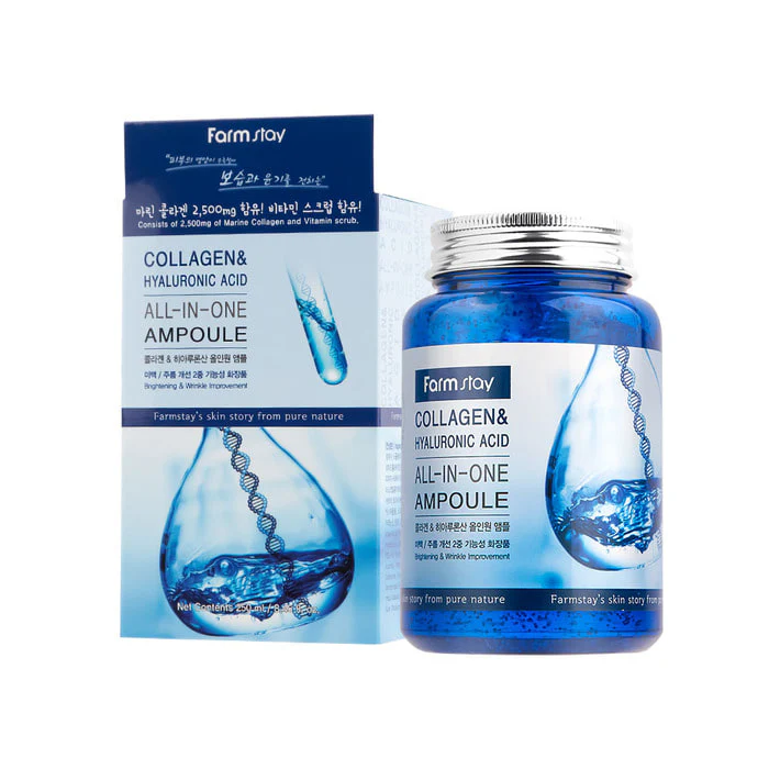 FARMSTAY COLLAGEN ET ACIDE HYALURONIQUE AMPOULE ALL IN ONE 250 ML